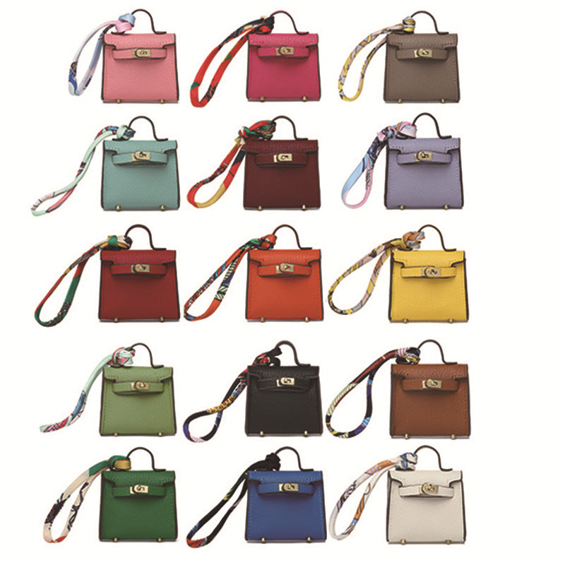 Top Grain Leather Mini Bag Charm Keyring