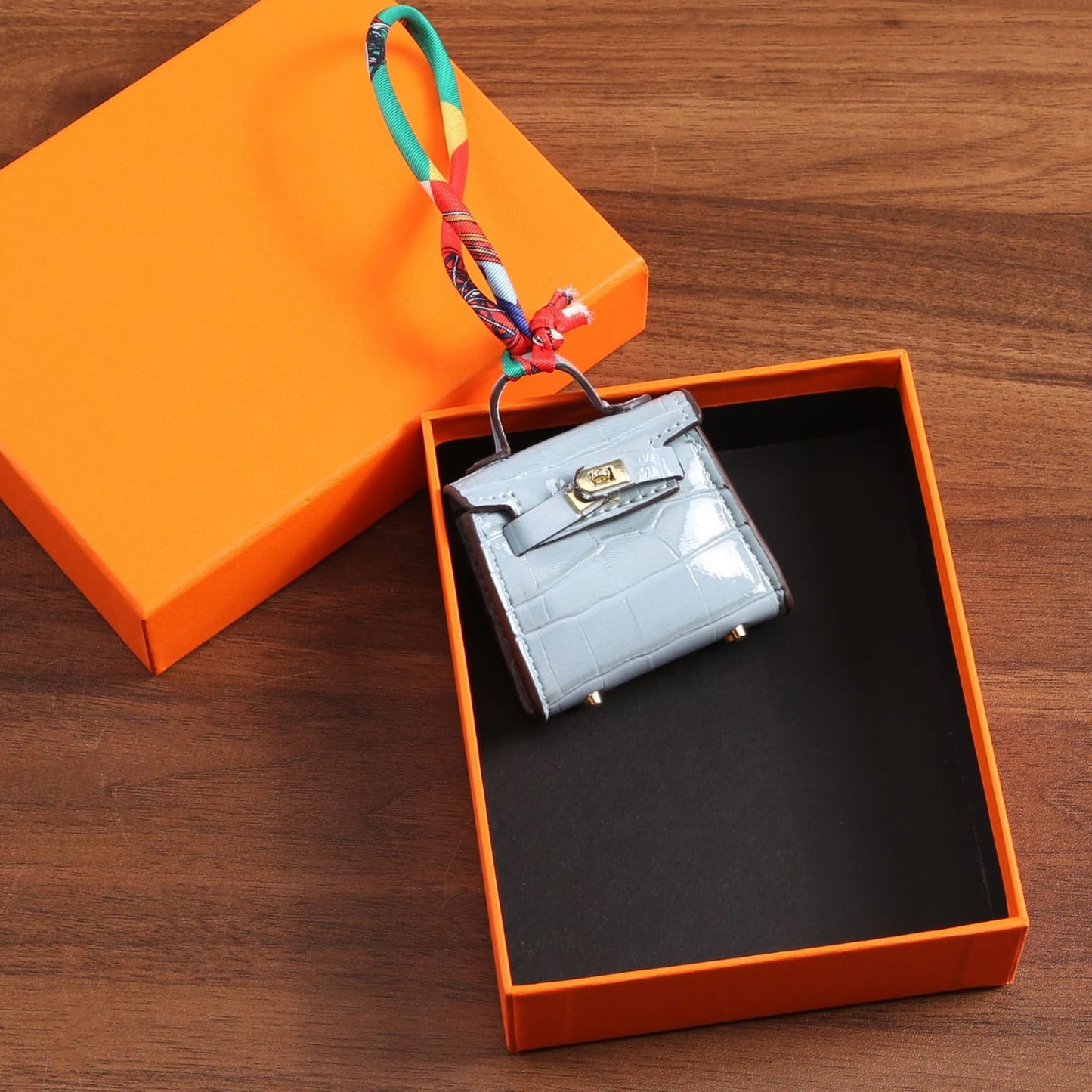 Top Grain Leather Mini Bag Charm Keyring