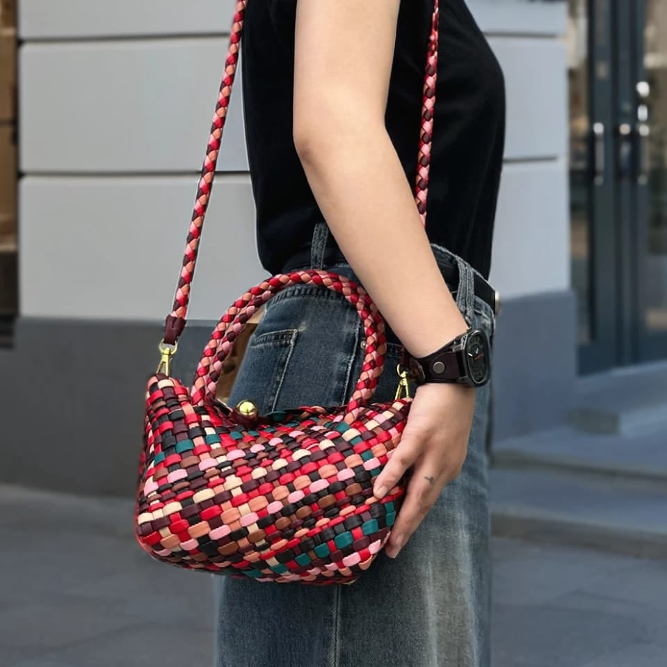 Handmade Colorful Splicing Weave Ladies Bag