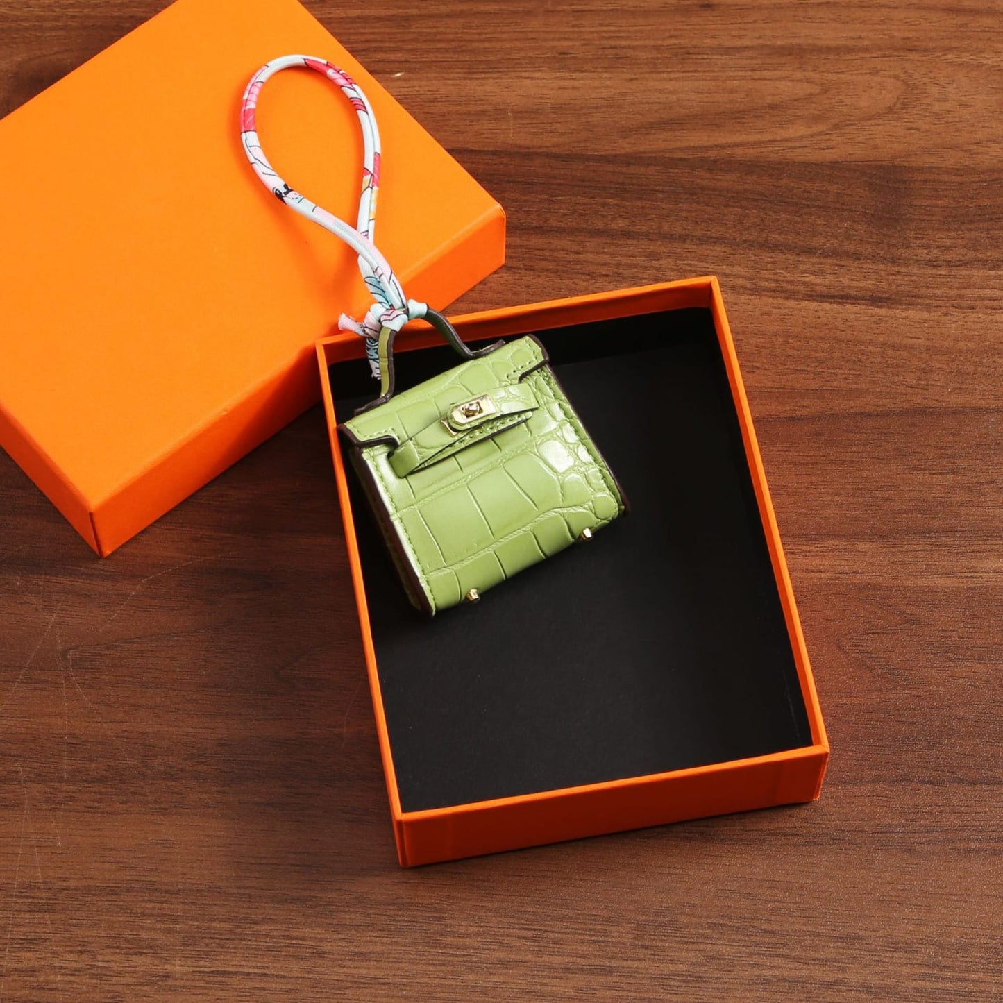 Top Grain Leather Mini Bag Charm Keyring