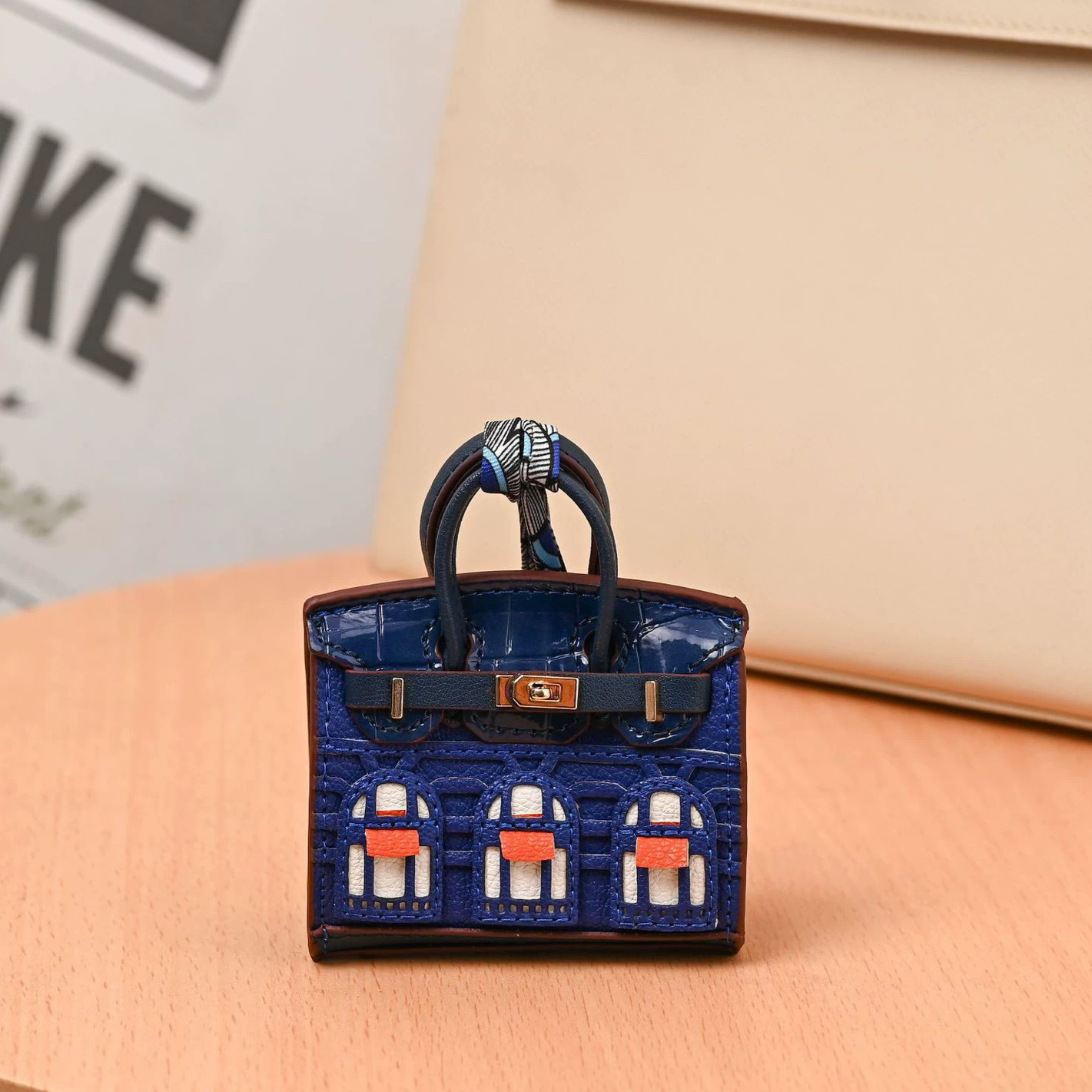 Top Grain Leather Mini Bag Charm Keyring