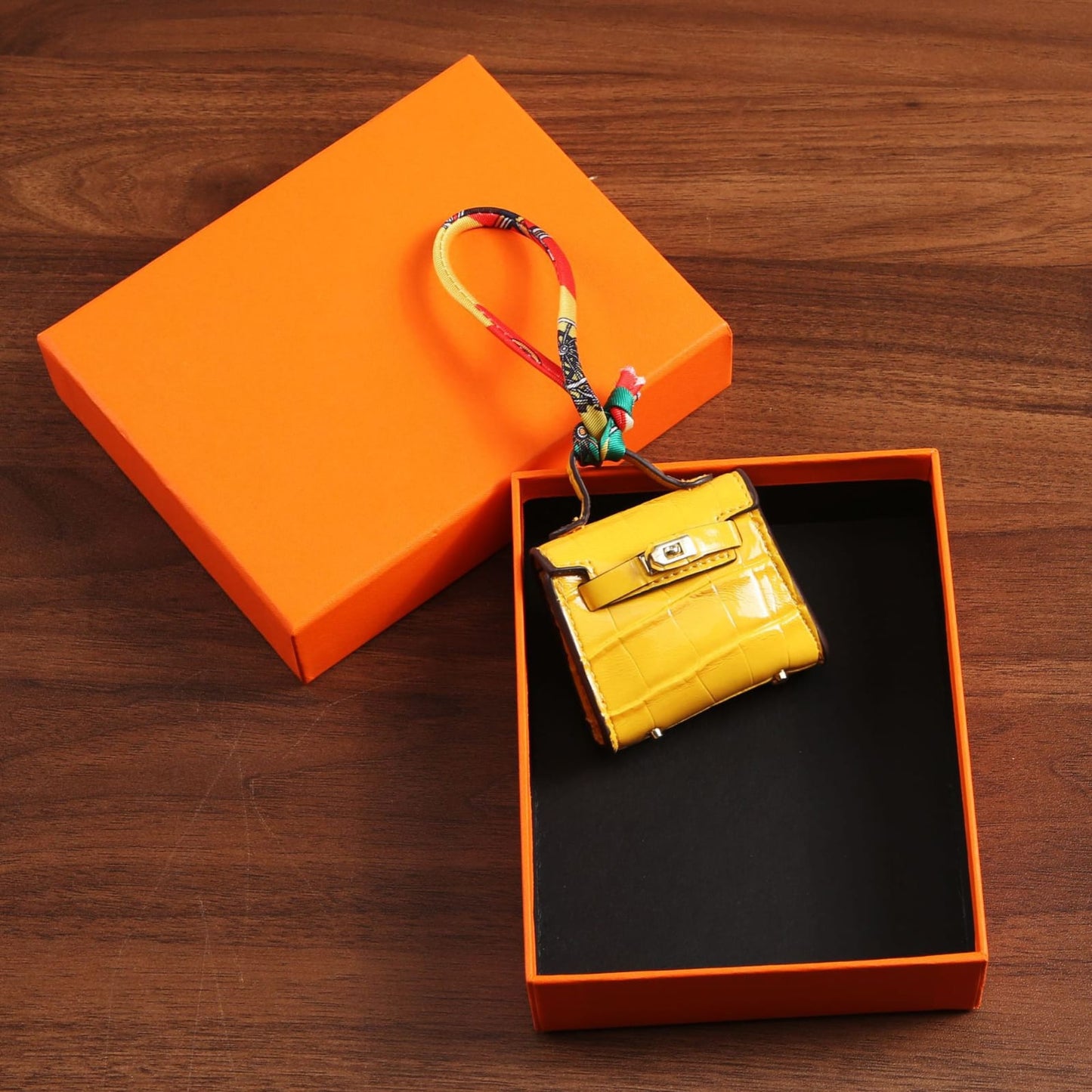 Top Grain Leather Mini Bag Charm Keyring