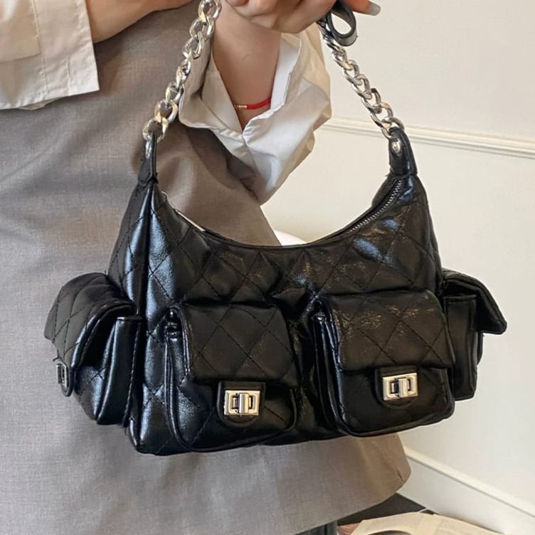 CHANEL Leather Hobo Shoulder Bag