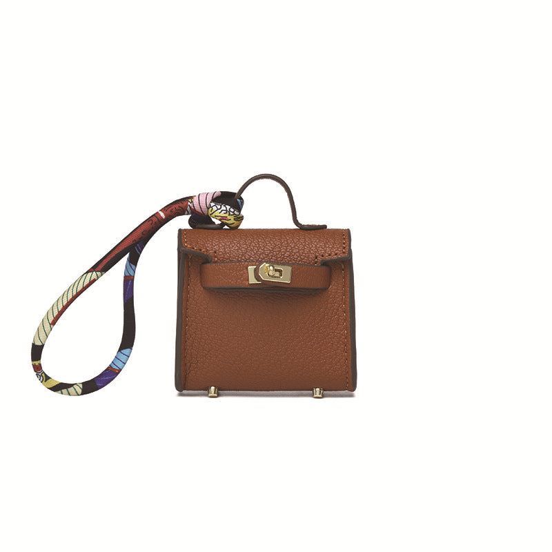 Top Grain Leather Mini Bag Charm Keyring