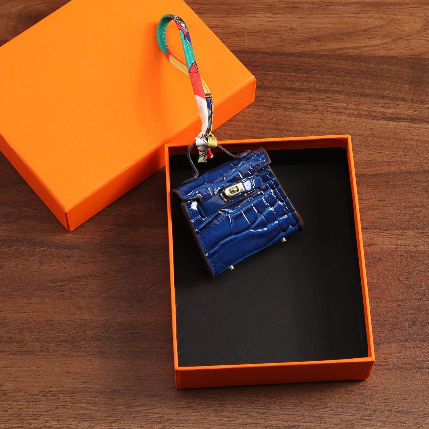 Top Grain Leather Mini Bag Charm Keyring