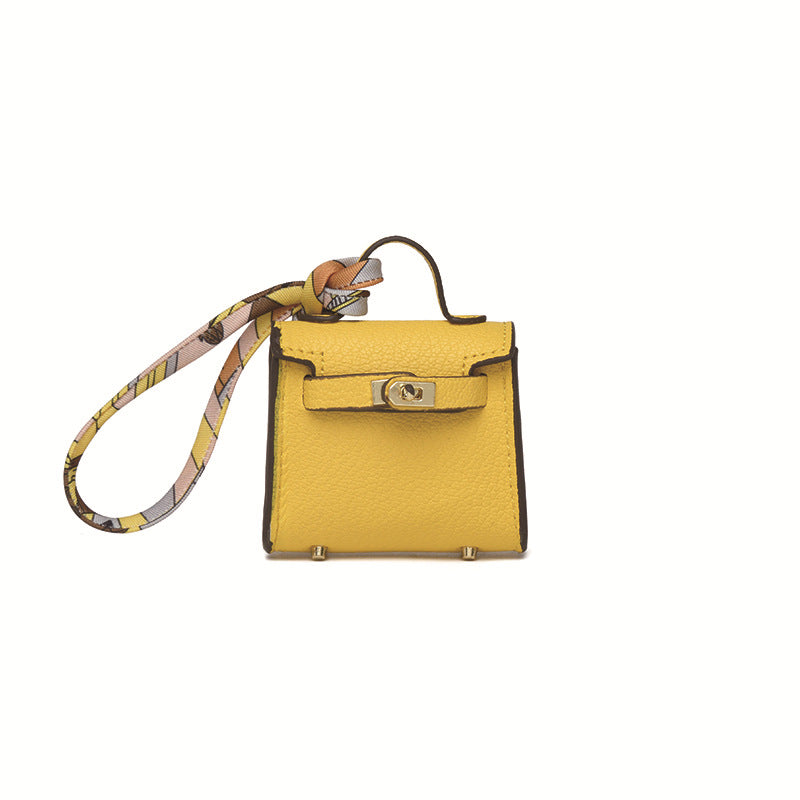Top Grain Leather Mini Bag Charm Keyring