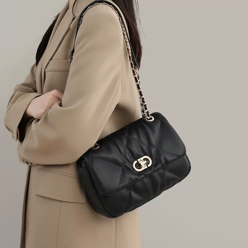 Woman's Quilted Genuine Leather Crossbody Bag