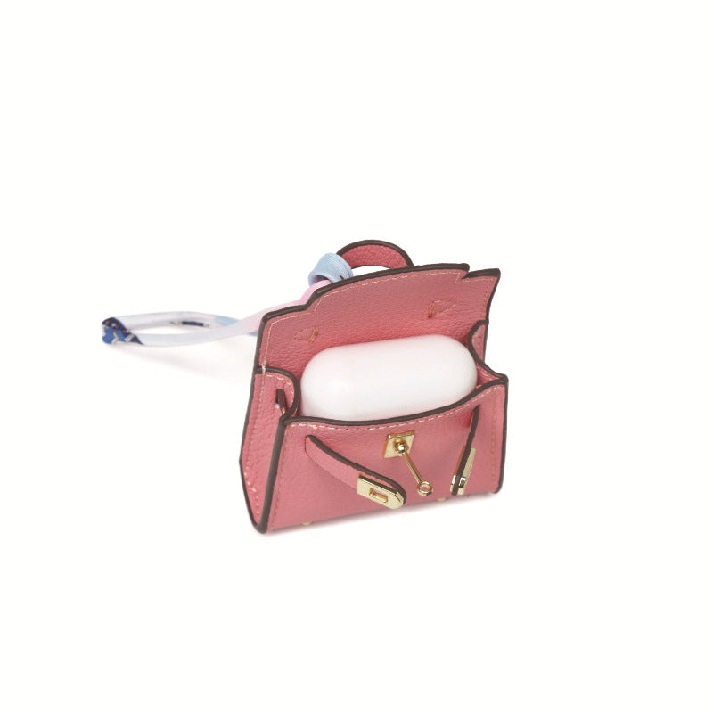 Top Grain Leather Mini Bag Charm Keyring