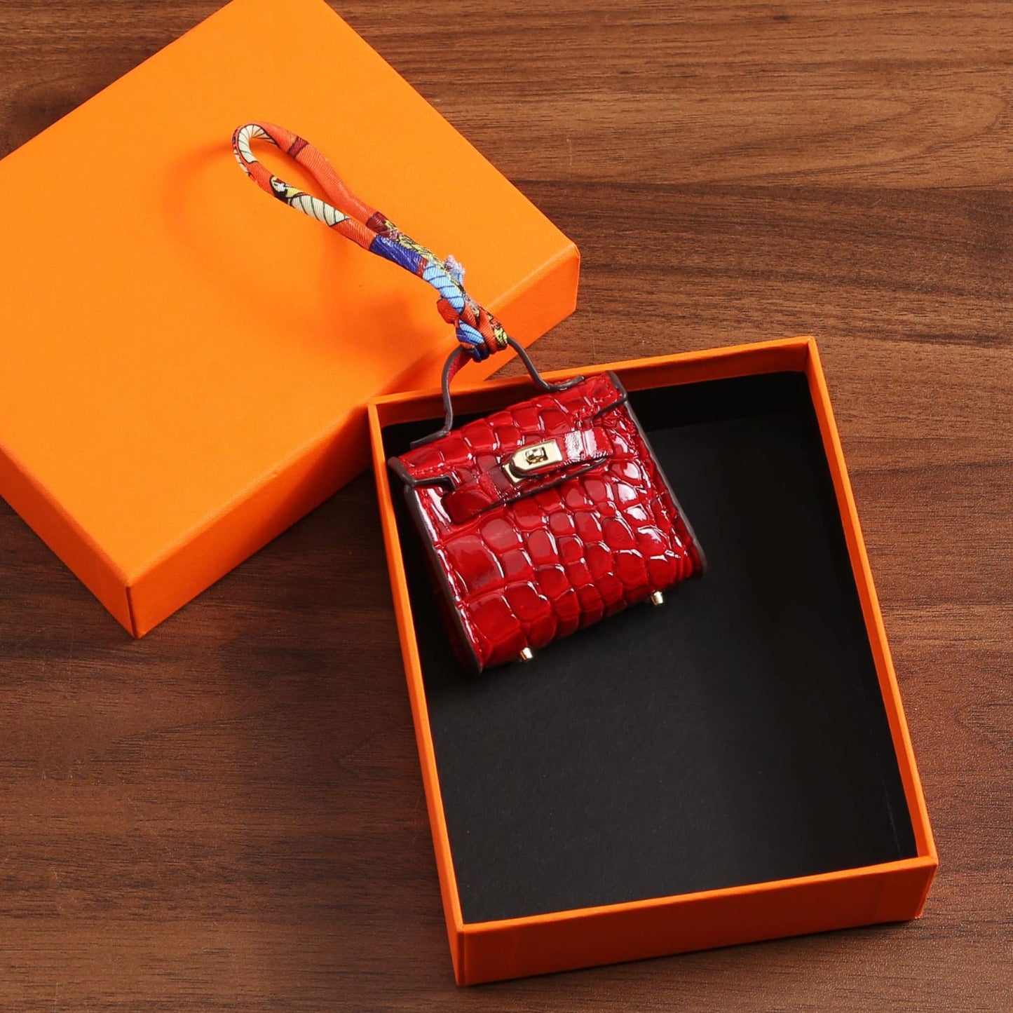 Top Grain Leather Mini Bag Charm Keyring