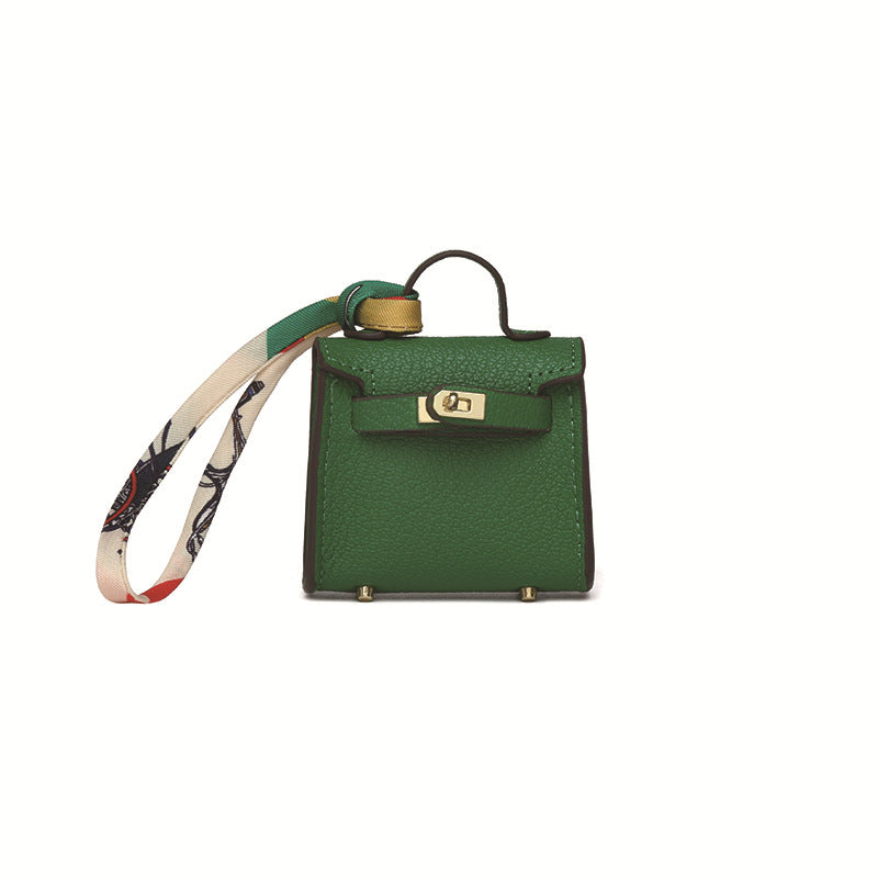 Top Grain Leather Mini Bag Charm Keyring