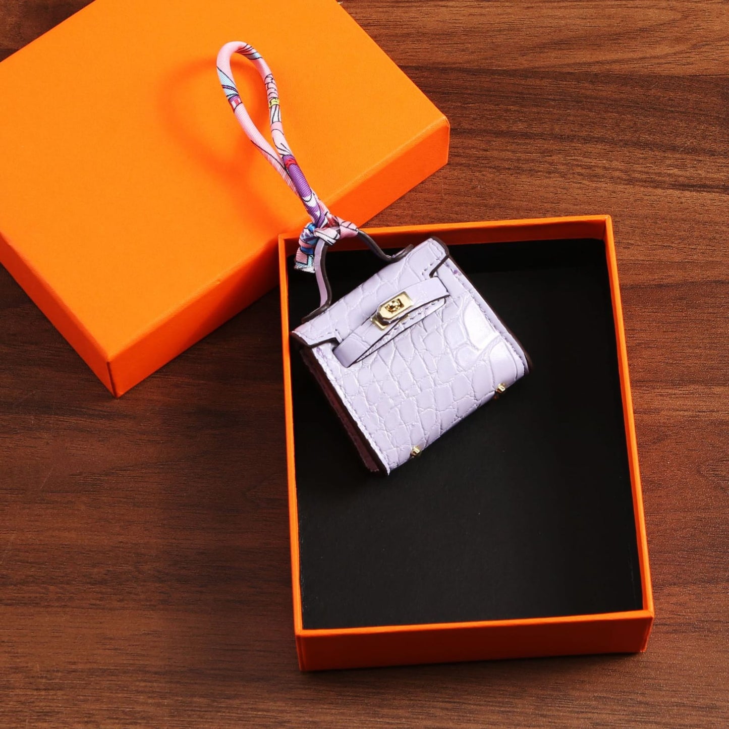 Top Grain Leather Mini Bag Charm Keyring