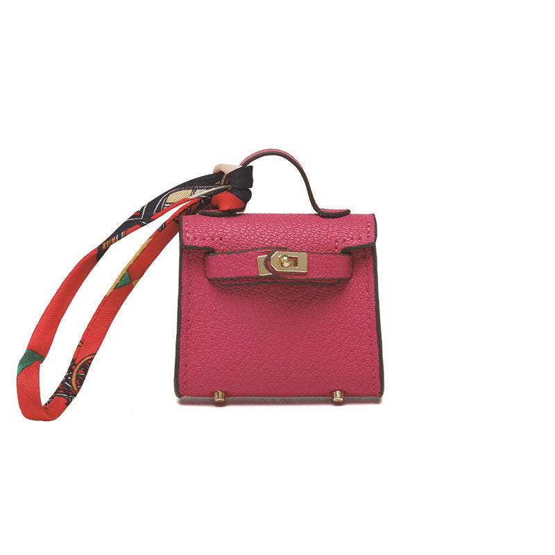 Top Grain Leather Mini Bag Charm Keyring