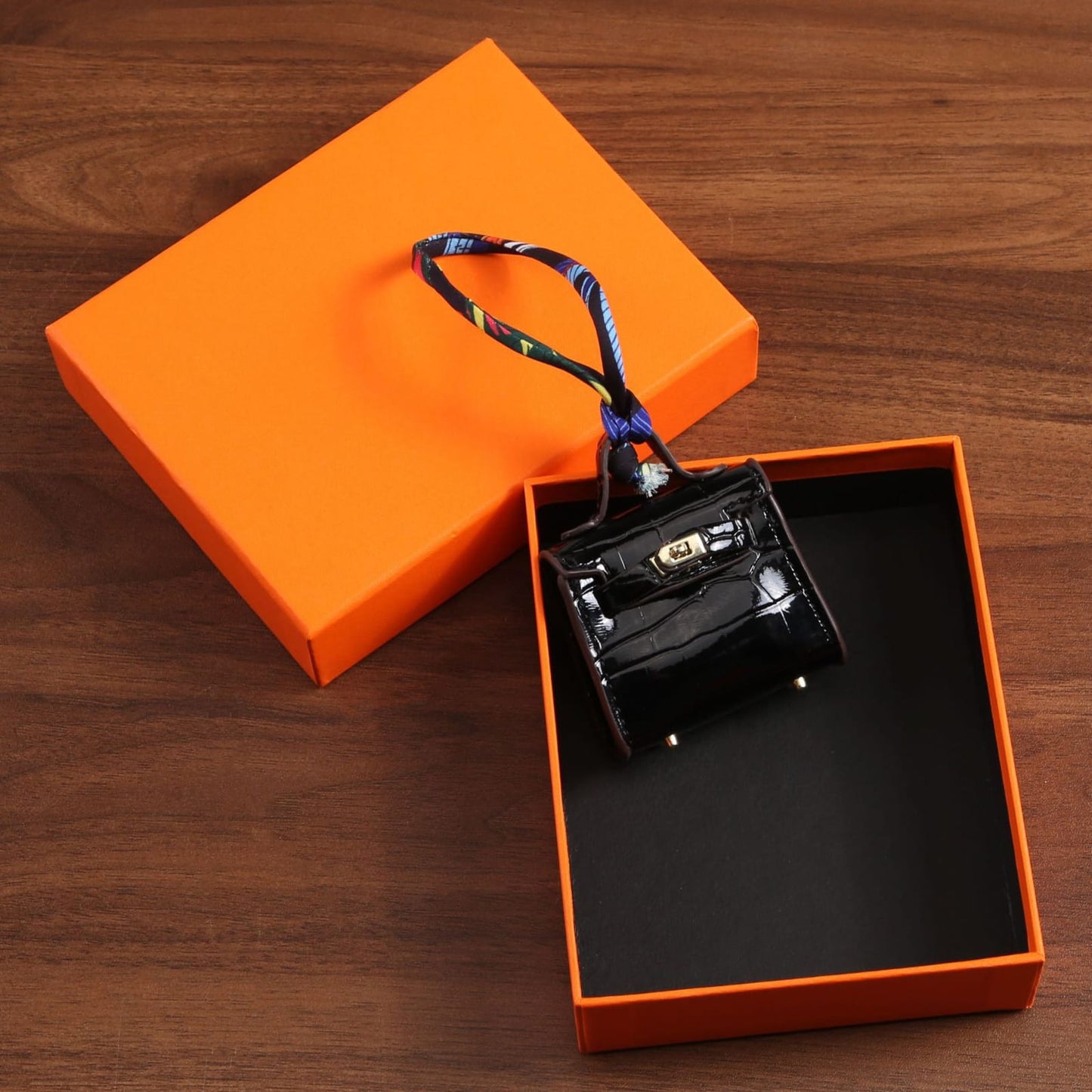 Top Grain Leather Mini Bag Charm Keyring