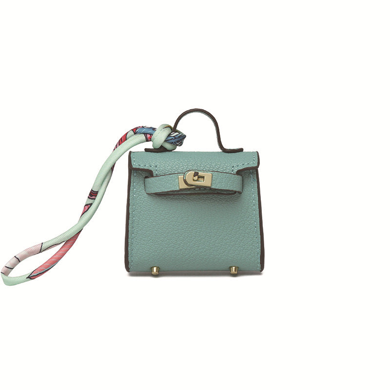 Top Grain Leather Mini Bag Charm Keyring