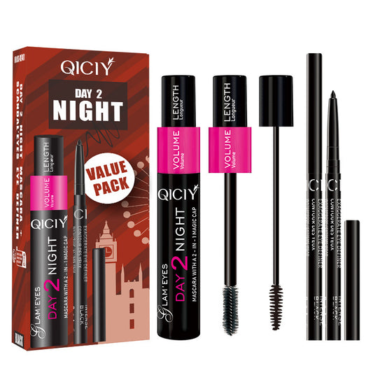 QICIY 2 in 1 Long Lasting Waterproof Black Mascara & Eyeliner Pen