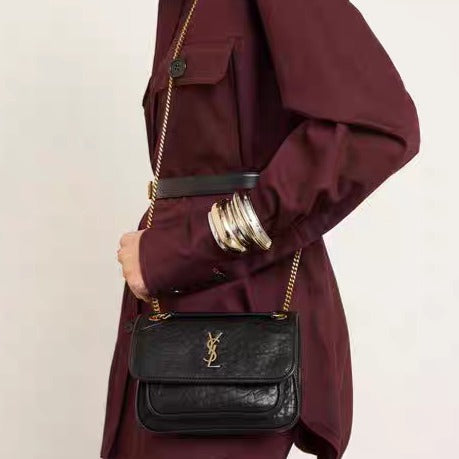 Saint Laurent Black Niki Medium Ysl-Plaque Leather Shoulder Bag