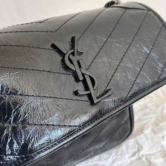 Saint Laurent Black Niki Medium Ysl-Plaque Leather Shoulder Bag