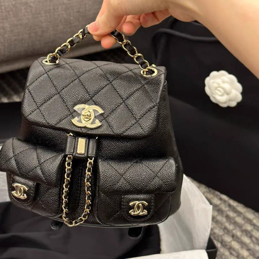 Chanel Medium Cargo Duma Backpack Black Shiny Grained Calfskin