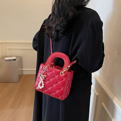 Square Fashion Dia Check Pearl Shoulder Crossbody Bag