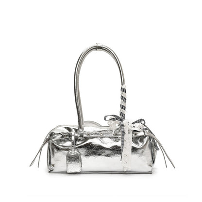 French Stick Solid Color High Quality Silver PU Shoulder Bag