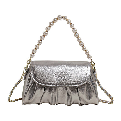 Solid Pearl Pleated Underarm Women Elegant Commuter Outdoor Bag
