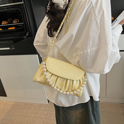 Solid Pearl Pleated Underarm Women Elegant Commuter Outdoor Bag