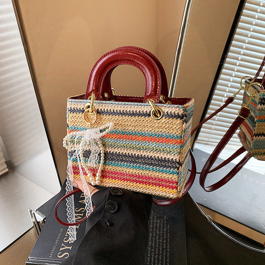 Women's Fashionable Red Colorful Handbag Casual Versatile Shoulder Bag