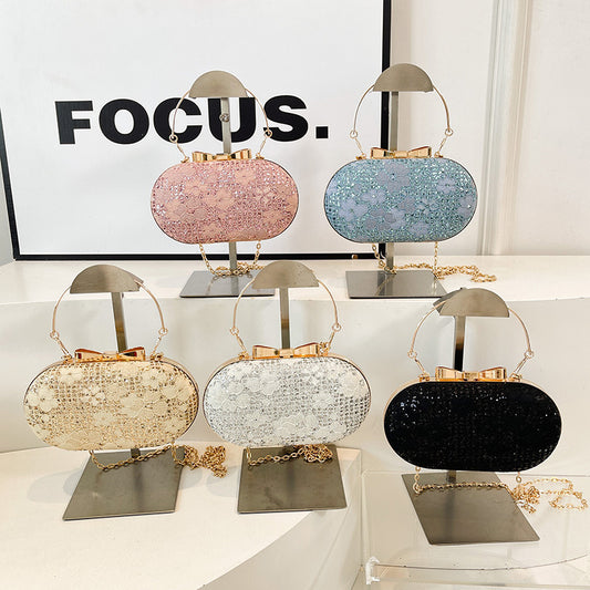 Glamorous Evening Shiny Rhinestone Bow Clasp Women's Bag