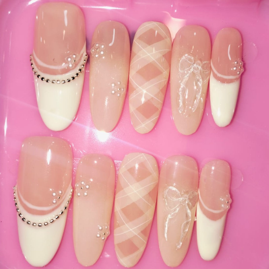 Press On Nail Long Round Almond Shape Nails 10Pcs Mask Queen Nepal