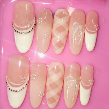 Press On Nail Long Round Almond Shape Nails 10Pcs Mask Queen Nepal