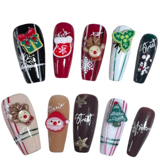 Press On Nail Long Nails Christmas Design 10Pcs Mask Queen Nepal