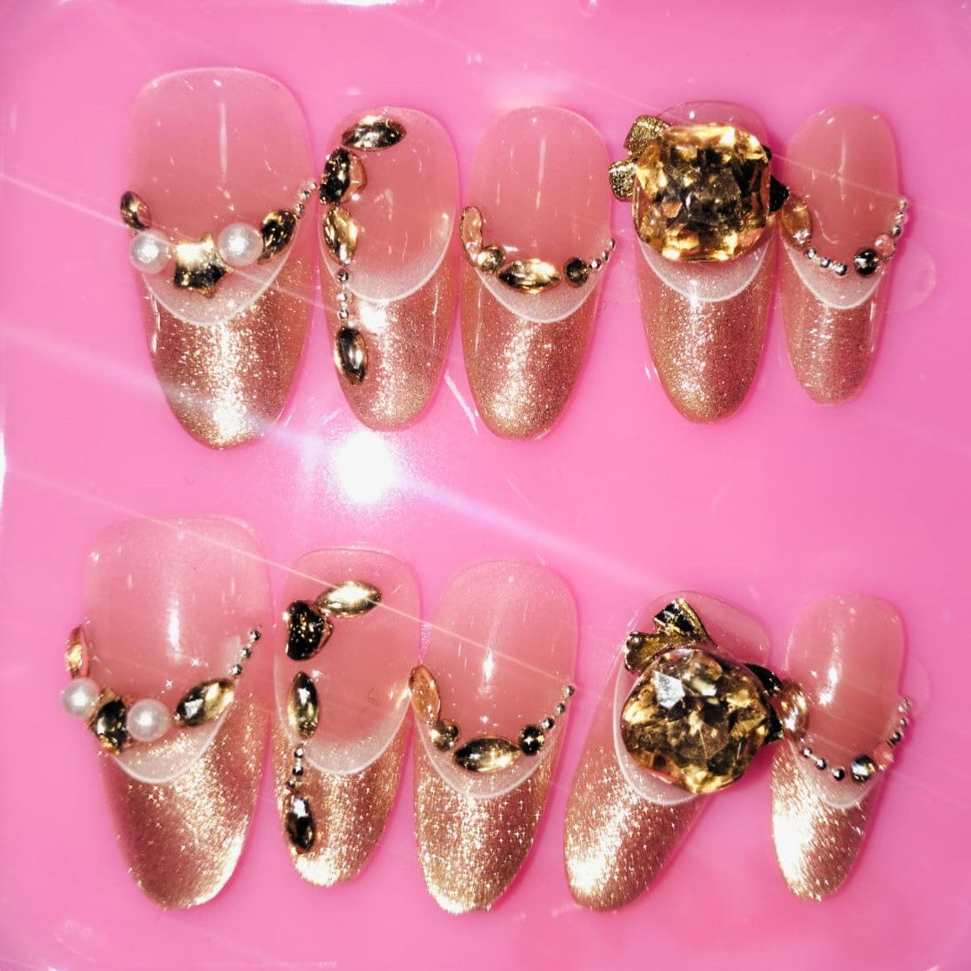 Press On Nail Long Round Almond Shape Nails 10Pcs Mask Queen Nepal