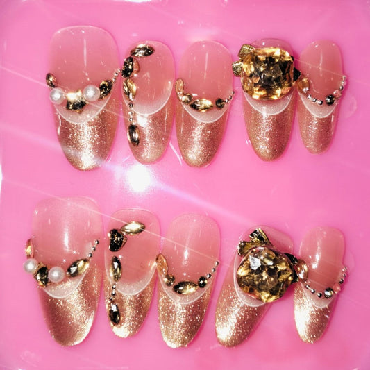 Press On Nail Long Round Almond Shape Nails 10Pcs Mask Queen Nepal