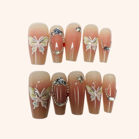 Y015 Press On Nails Long Coffin Shape