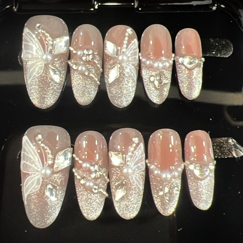 Press On Nail Long Round Oval Shape Nails 10Pcs Mask Queen Nepal