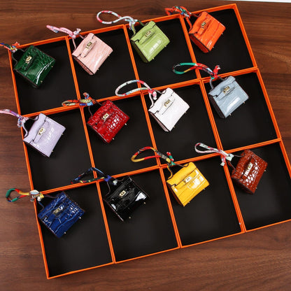 Top Grain Leather Mini Bag Charm Keyring