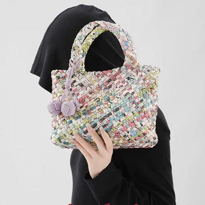 Multicolor Fringed Woven Raffia Shoulder Bag
