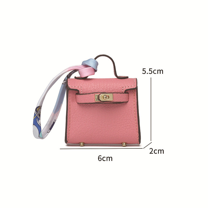 Top Grain Leather Mini Bag Charm Keyring
