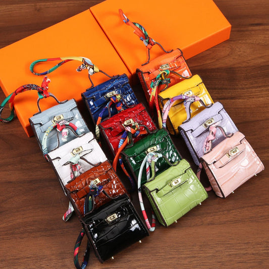 Top Grain Leather Mini Bag Charm Keyring