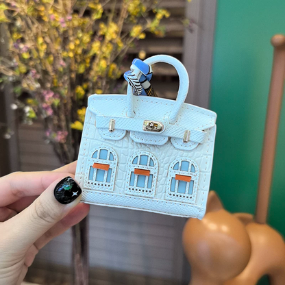 Top Grain Leather Mini Bag Charm Keyring