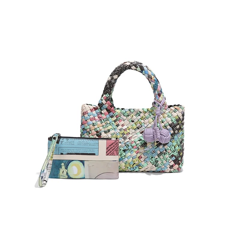 Multicolor Fringed Woven Raffia Shoulder Bag