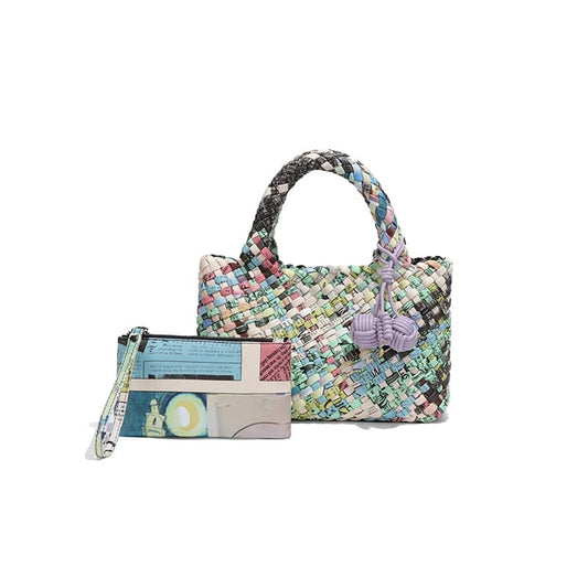 Multicolor Fringed Woven Raffia Shoulder Bag