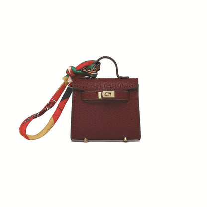 Top Grain Leather Mini Bag Charm Keyring