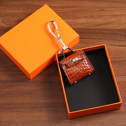 Top Grain Leather Mini Bag Charm Keyring