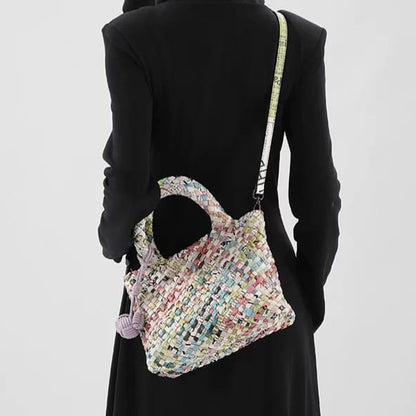 Multicolor Fringed Woven Raffia Shoulder Bag