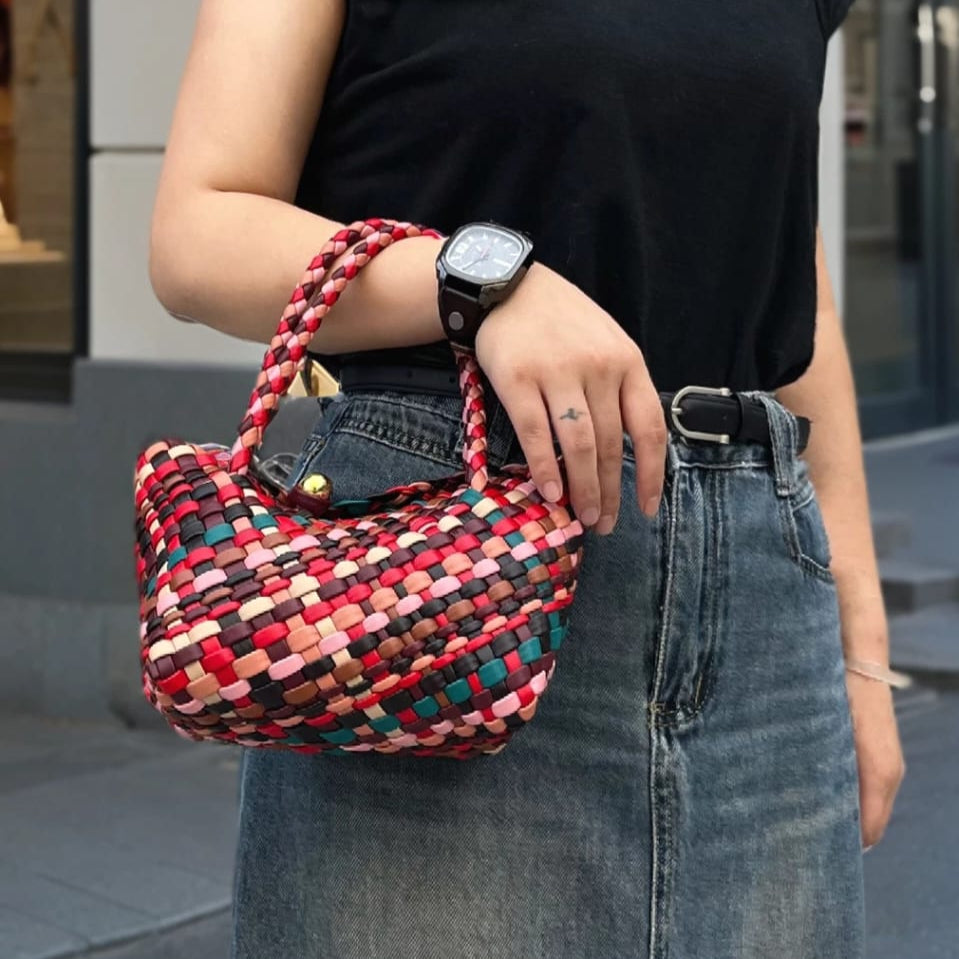 Handmade Colorful Splicing Weave Ladies Bag