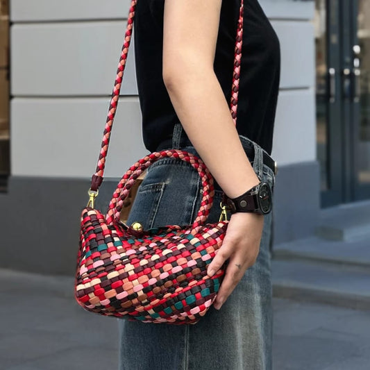 Handmade Colorful Splicing Weave Ladies Bag