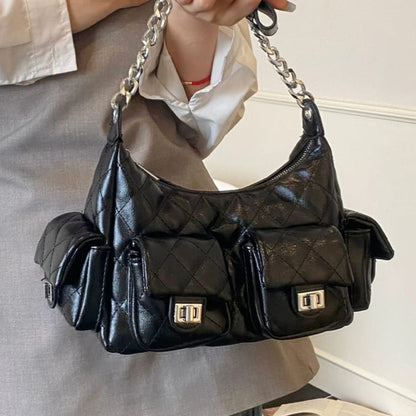CHANEL Leather Hobo Shoulder Bag