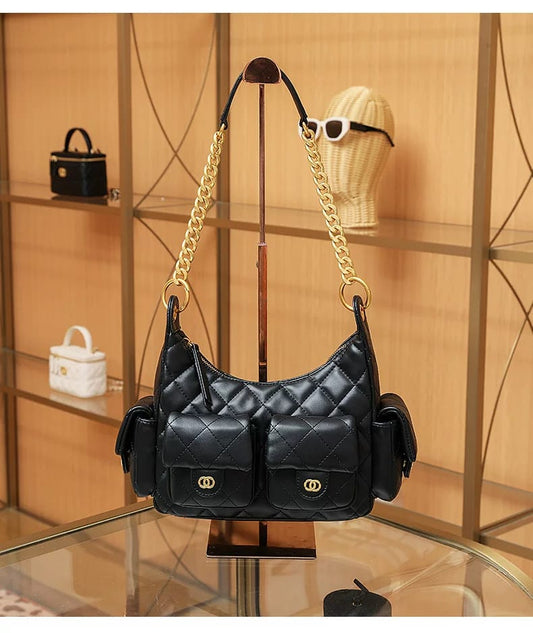 CHANEL Leather Hobo Shoulder Bag