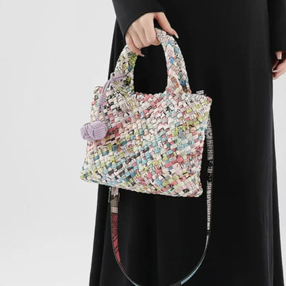 Multicolor Fringed Woven Raffia Shoulder Bag